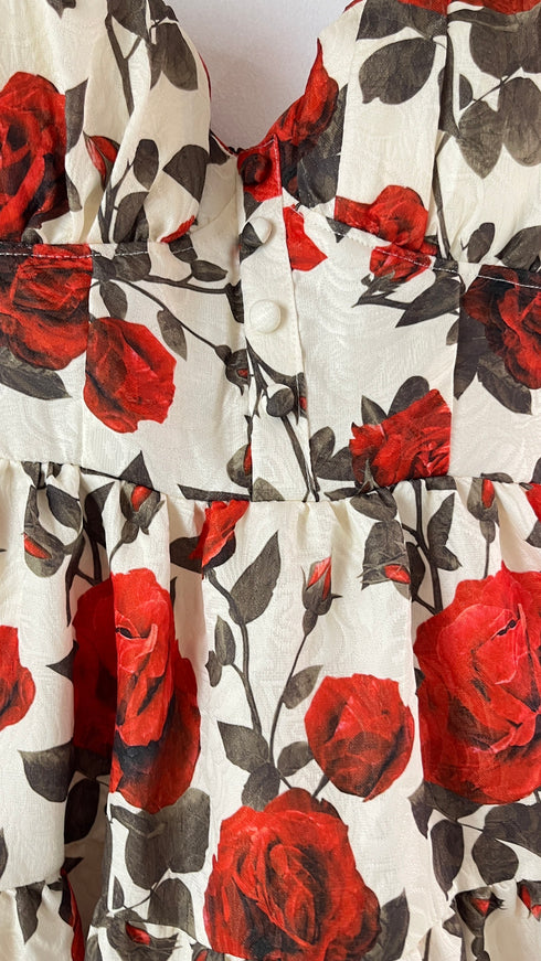 Vintage Rose Printed Midi Dress